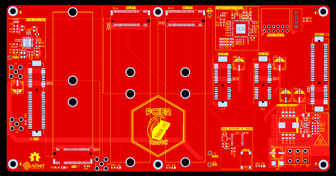 Top PCB layout view showing connector placement and routing on the openPCIE backplane